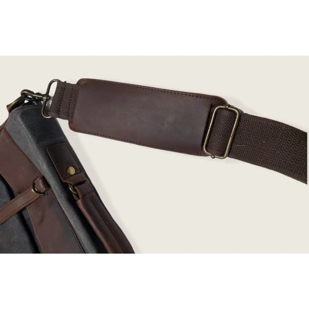 Computer /Messenger Bag Distressed Brown Leather and Charcoal Gray Canvas